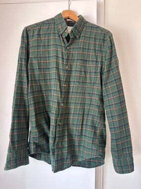 J.Crew Slim Fit Brushed Flannel Shirt Small Green Windowpane Plaid Button Down
